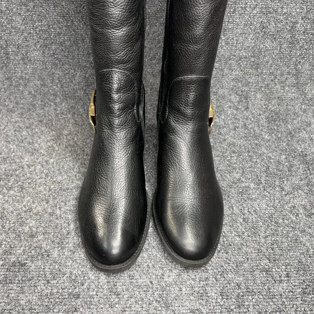 Vince Camuto Bedina‎ Tall Boots Women's 9 Black Leathe Over The Knee Gold Buckle